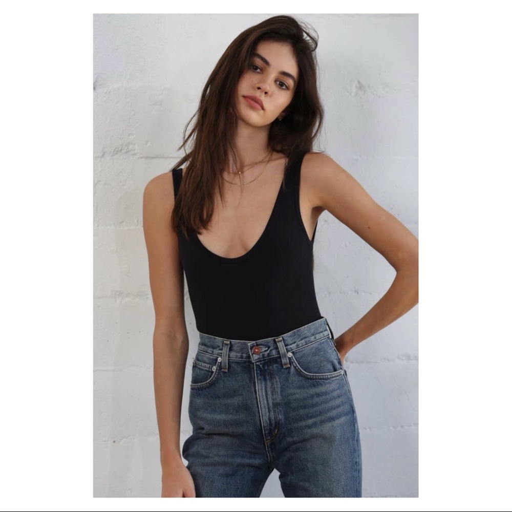 ‘BE TOGETHER’ RIBBED BASIC BLACK BODYSUIT / VARIOUS SIZES